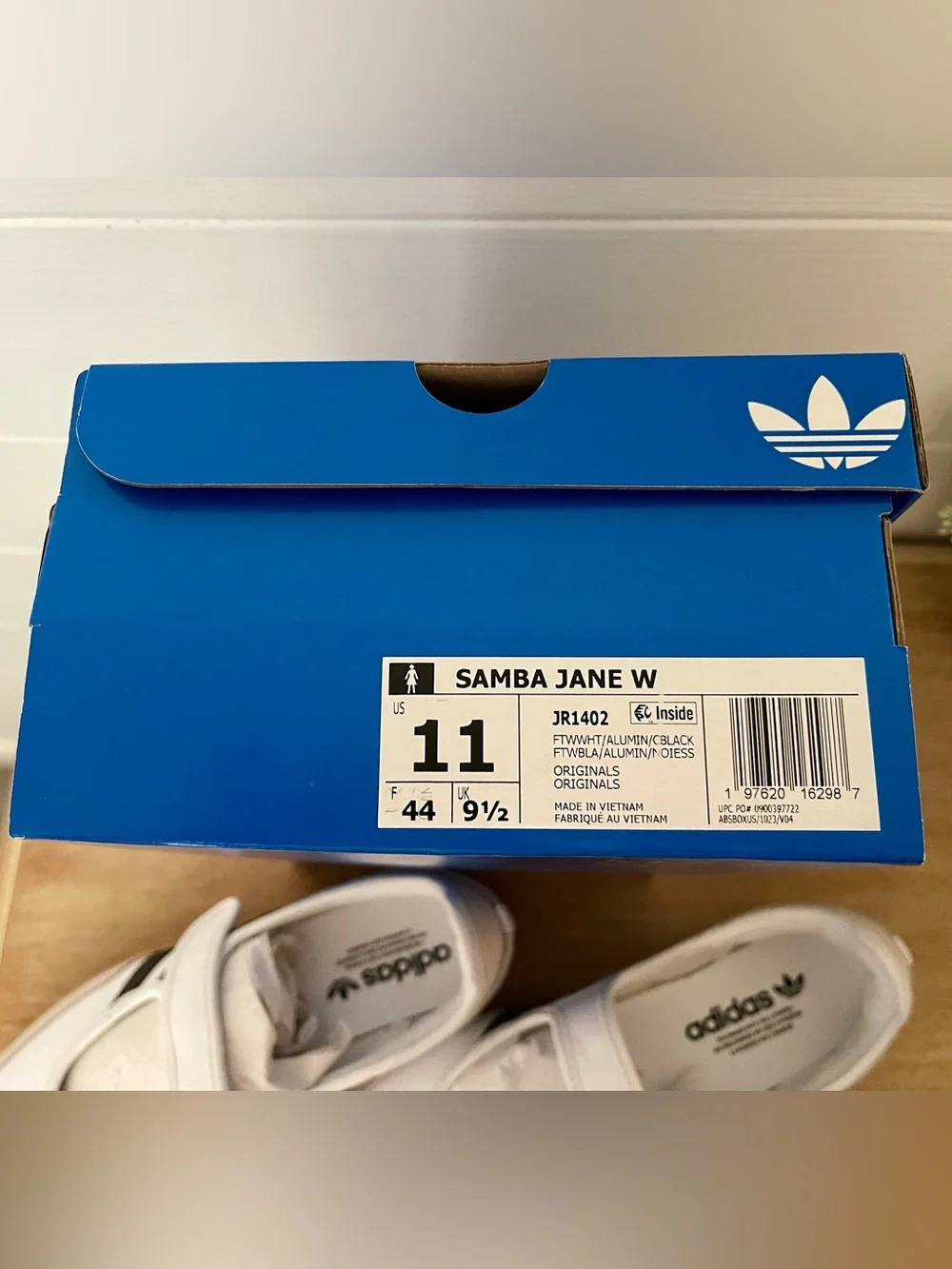 adidas Samba Strap Sneakers in White with Black Stripes and Gum Sole - Picture 2 of 4